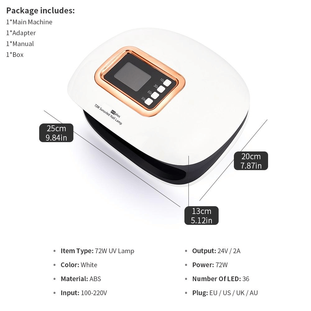 UV Lamp Nail Dryer H4 Plus 72W – Nail Lamp with LCD Display & Smart Sensor