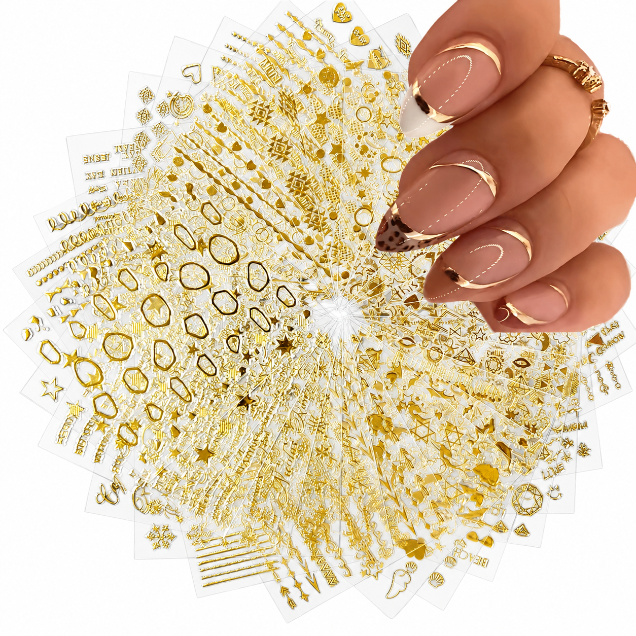 Vayve 30 Sheets Gold Nail Art Stickers | 3D Self-Adhesive Gold Lines, Stars & Diamonds