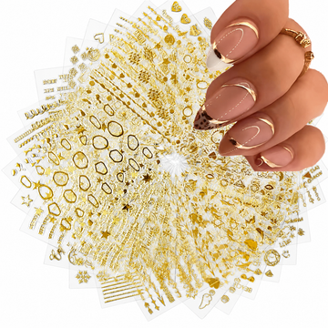 Vayve 30 Sheets Gold Nail Art Stickers | 3D Self-Adhesive Gold Lines, Stars & Diamonds
